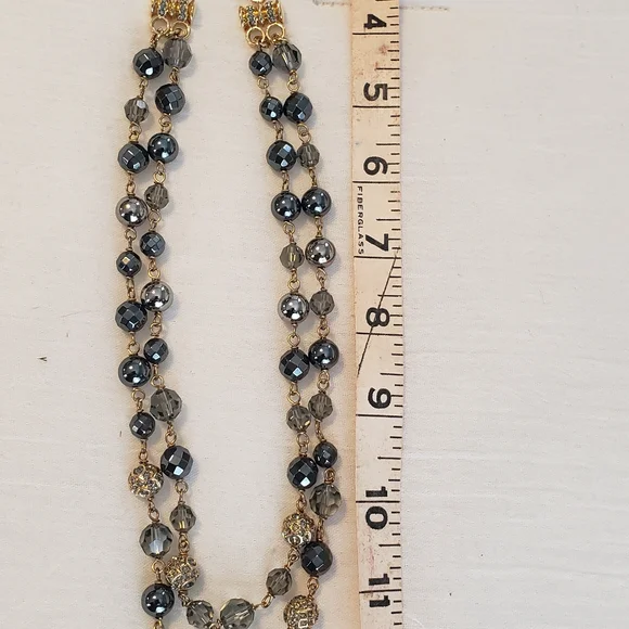 St. John Elegant Gold and Gray Crystal Necklace - Picture 7 of 7